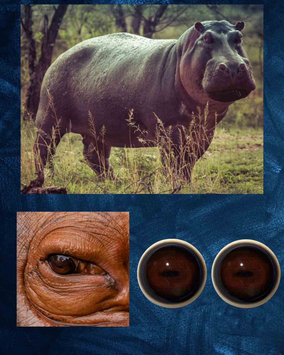 Hippo - Small horizontal slit pupil with brown iris and blue and black outer rings (Hip)